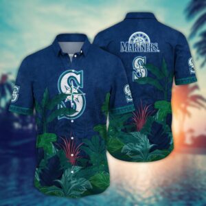 Seattle Mariners Hawaiian Shirt: Tropical Trees & Flowers Pattern for Fans