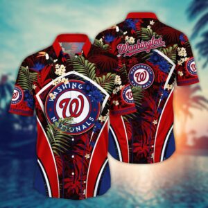 MLB Washington Nationals Hawaiian Shirt: Flower Strike Pose For Fans