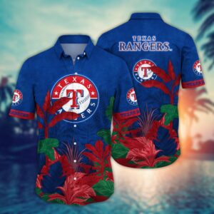 MLB Texas Rangers Hawaiian Shirt: Tropical Trees Pattern for Fans