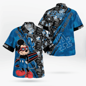 Los Angeles Dodgers Mickey Mouse Floral Hawaiian Shirt - Short Sleeve Official MLB Gear