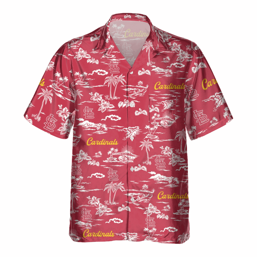 St Louis Cardinals Tropical AOP Pocket Hawaiian Shirt – Official MLB Merchandise