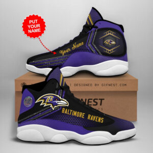 Custom NFL Baltimore Ravens Air Jordan 13 Shoes - Personalized Name V1