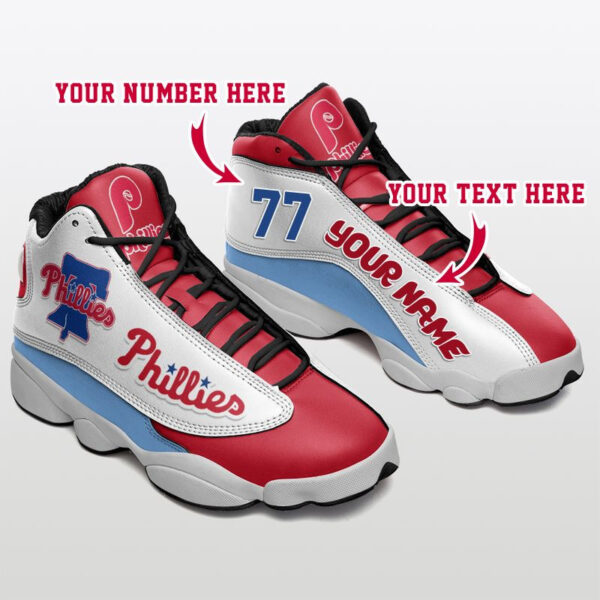 Personalized MLB Philadelphia Phillies Air Jordan 13 Shoes – Custom Name & Number – Unisex Gift