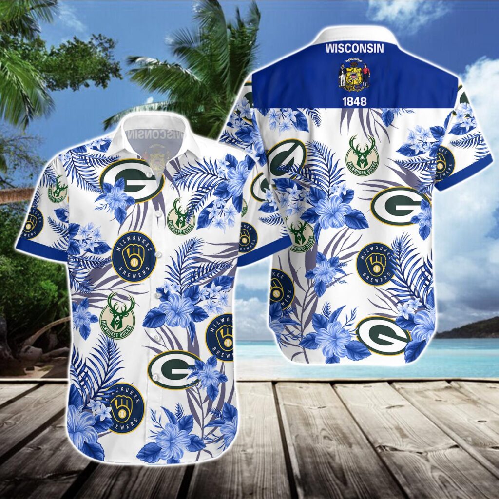 Green Bay Packers Milwaukee Brewers Milwaukee Bucks Hawaiian Shirt Gift – Perfect for Sports Fans!
