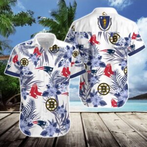 New England Patriots Boston Bruins Red Sox Hawaiian Shirt Gift – Sports Fan Apparel