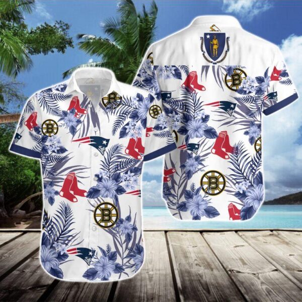 New England Patriots Boston Bruins Red Sox Hawaiian Shirt Gift – Sports Fan Apparel