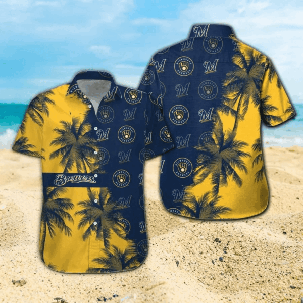 Milwaukee Brewers Hawaiian Shirt: Tropical Blue Yellow Aloha Shirt for Baseball Fans