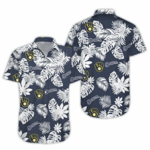 Milwaukee Brewers Hawaiian Shirt: Baseball Fan Gift Idea with Tropical Palm Leaves Design