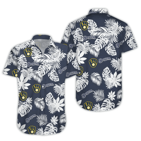 Milwaukee Brewers Hawaiian Shirt: Baseball Fan Gift Idea with Tropical Palm Leaves Design