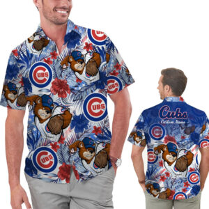Custom Chicago Cubs Tropical Floral America Flag Hawaiian Shirt - Personalized MLB Fan Apparel