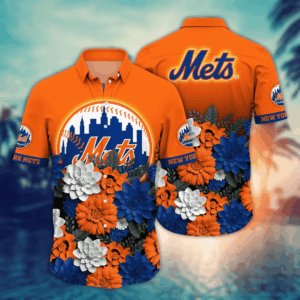 New York Mets 3D Flower Button Shirt: Perfect Gift for Men Dad Father and Fans Summer Football Shirts