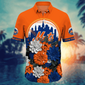 New York Mets 3D Flower Button Shirt: Perfect Gift for Men Dad Father and Fans Summer Football Shirts