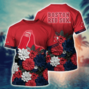 Official Boston Red Sox 3D Flower Button Shirt – Perfect Gift for Men & Dad Summer Football Tee for Fans