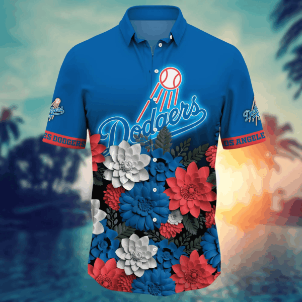Los Angeles Dodgers Flower 3D Button Shirt: Perfect Gift for Men & Fans – Summer Football Tee