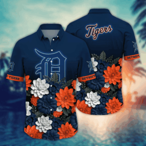 Detroit Tigers Flower 3D Button Hawaii Shirt & T-Shirt Set for Men – Perfect Father s Day Gift for Fans! Summer Football Apparel