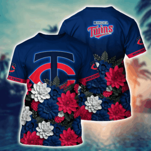 Minnesota Twins 3D Flower Button Shirt & T-Shirt Gift for Men Summer Football Fans Gear