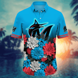 Miami Marlins 3D Flower Button Shirt: Perfect Gift for Dad and Fans Summer Football Tee 3