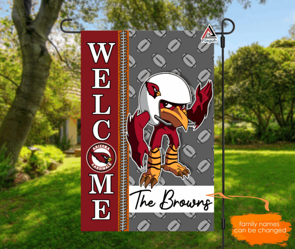 Arizona Cardinals Football Flag, Big Red Mascot Personalized Football Fan Welcome Flags, Custom Family Name NFL Premium Decor – House Garden Decor Gift