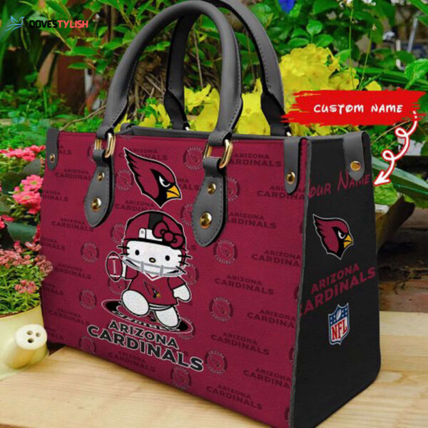 Arizona Cardinals Kitty Women Custom Name Leather Hand Bag