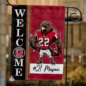 Atlanta Falcons Football Flag, Freddie Falcon Mascot Personalized Football Fan Welcome Flags, Custom Family Name NFL Decor - House Garden Decor Gift