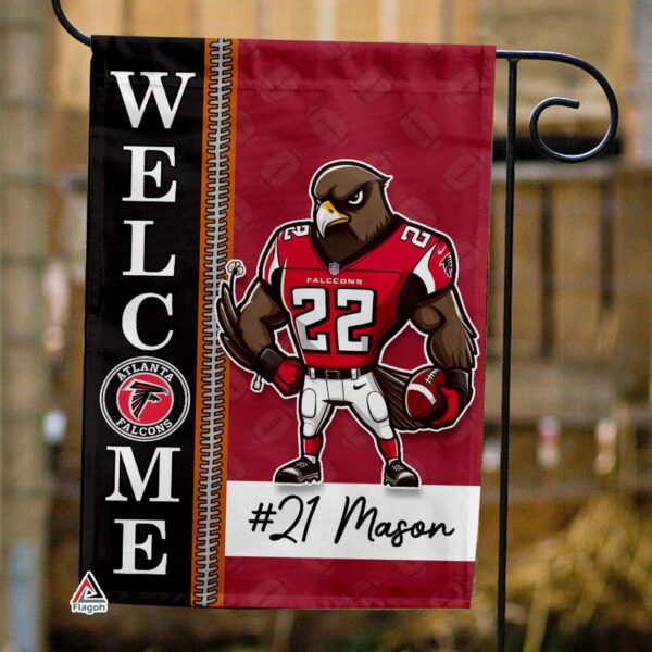 Atlanta Falcons Football Flag, Freddie Falcon Mascot Personalized Football Fan Welcome Flags, Custom Family Name NFL Decor – House Garden Decor Gift