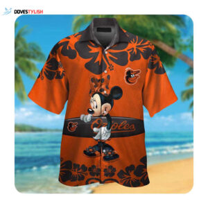 Official Baltimore Orioles Minnie Mouse Hawaii Button Up Shirt for Men and Women - Summer Style!
