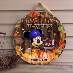 Baltimore Ravens Mickey Round Wooden Sign - Home Decor Gift 3