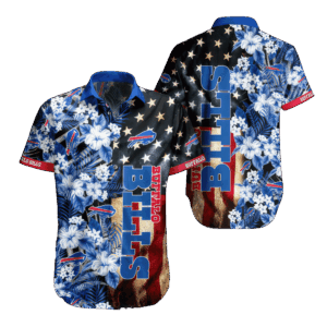 Buffalo Bills Hawaiian Shirt US Flag Flower Pattern All Over Print Gift For Fans NFL