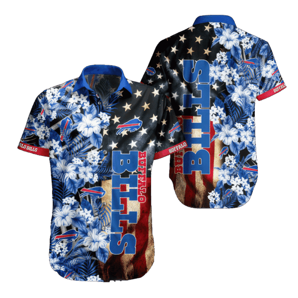 Buffalo Bills Hawaiian Shirt US Flag Flower Pattern All Over Print Gift For Fans NFL