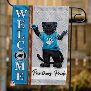 Carolina Panthers Football Flag, Sir Purr Mascot Personalized Football Fan Welcome Flags, Custom Family Name NFL Decor – House Garden Decor Gift