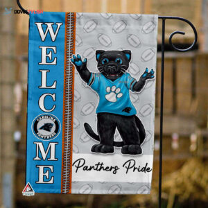 Carolina Panthers Football Flag, Sir Purr Mascot Personalized Football Fan Welcome Flags, Custom Family Name NFL Decor - House Garden Decor Gift
