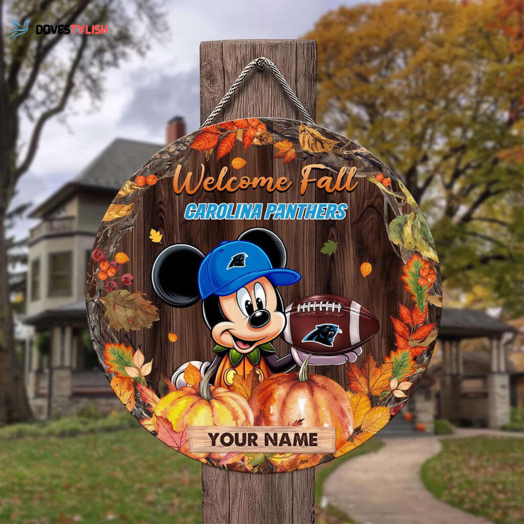 Carolina Panthers Mickey Round Wooden Sign – Home Decor Gift