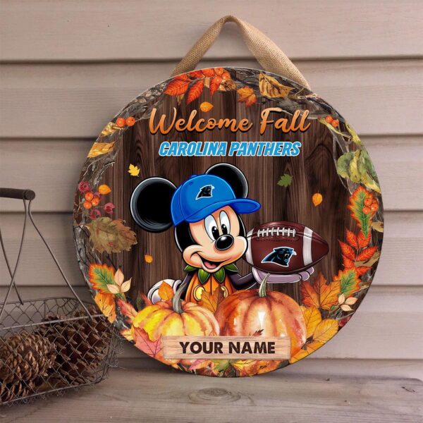 Carolina Panthers Mickey Round Wooden Sign – Home Decor Gift