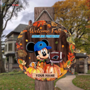 Carolina Panthers Mickey Round Wooden Sign - Home Decor Gift