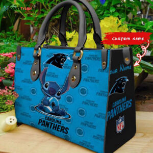 Carolina Panthers Stitch Women Custom Name Leather Hand Bag