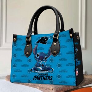 Carolina Panthers Stitch Women Custom Name Leather Hand Bag 3