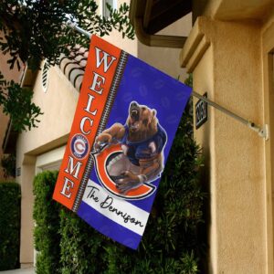 Chicago Bears Football Flag, Staley Da Bear Mascot Personalized Football Fan Welcome Flags, Custom Family Name NFL Decor – House Garden Decor Gift