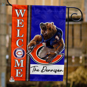 Chicago Bears Football Flag, Staley Da Bear Mascot Personalized Football Fan Welcome Flags, Custom Family Name NFL Decor - House Garden Decor Gift