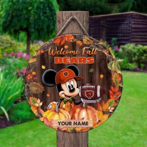 Chicago Bears Mickey Round Wooden Sign – Home Decor Gift