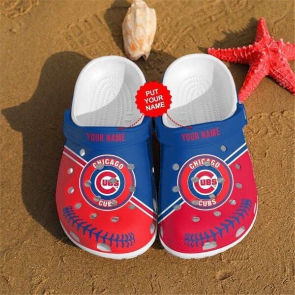 Chicago Cubs Logo Custom Name Clogs Shoes Classic Clogs Shoes In Red Blue