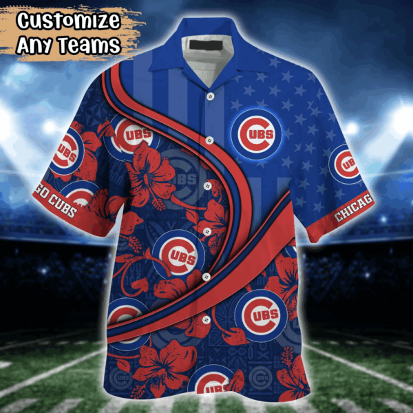 Chicago Cubs MLB US Flag Flower Hawaii Shirt   For Fans, Custom Summer Football Shirts