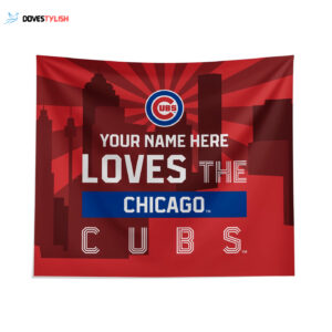 Custom Chicago Cubs Skyline Tapestry - Personalized Sports Decor