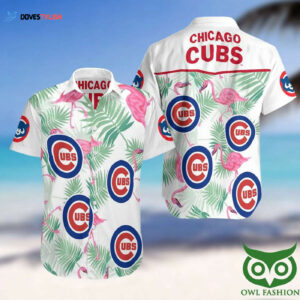 Chicago Cubs Flamingos & Leaves White Hawaiian Shirt - Official MLB Merchandise