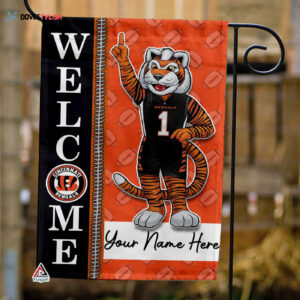 Cincinnati Bengals Football Flag, Who Dey Mascot Personalized Football Fan Welcome Flags, Custom Family Name NFL Decor - House Garden Decor Gift