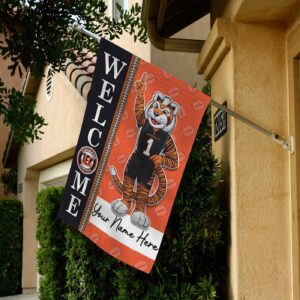 Cincinnati Bengals Football Flag, Who Dey Mascot Personalized Football Fan Welcome Flags, Custom Family Name NFL Decor – House Garden Decor Gift