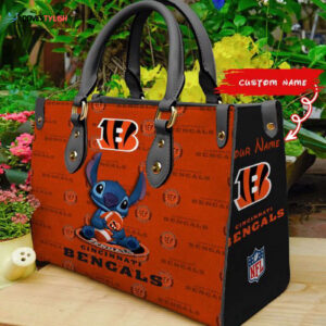 Cincinnati Bengals Stitch Women Custom Name Leather Hand Bag