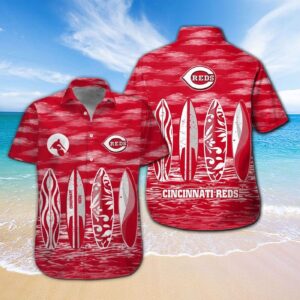 Cincinnati Reds Tropical Aloha Hawaiian Shirt Set for Men Women Kids Short Sleeve Button Up MTE02