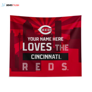 Custom Cincinnati Reds Skyline Tapestry - Personalized MLB Decor