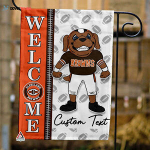 Cleveland Browns Football Flag, Brownie the Elf Mascot Personalized Football Fan Welcome Flags, Custom Family Name NFL Decor - House Garden Decor Gift