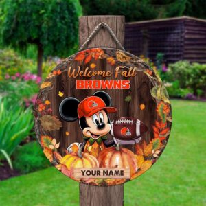 Cleveland Browns Mickey Round Wooden Sign - Home Decor Gift 3